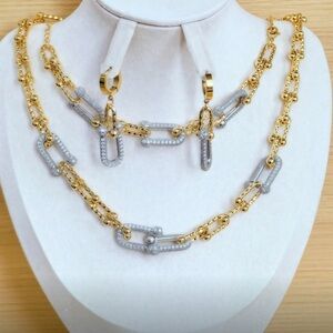 Gold and Silver Chain Link Necklace and Earring Set